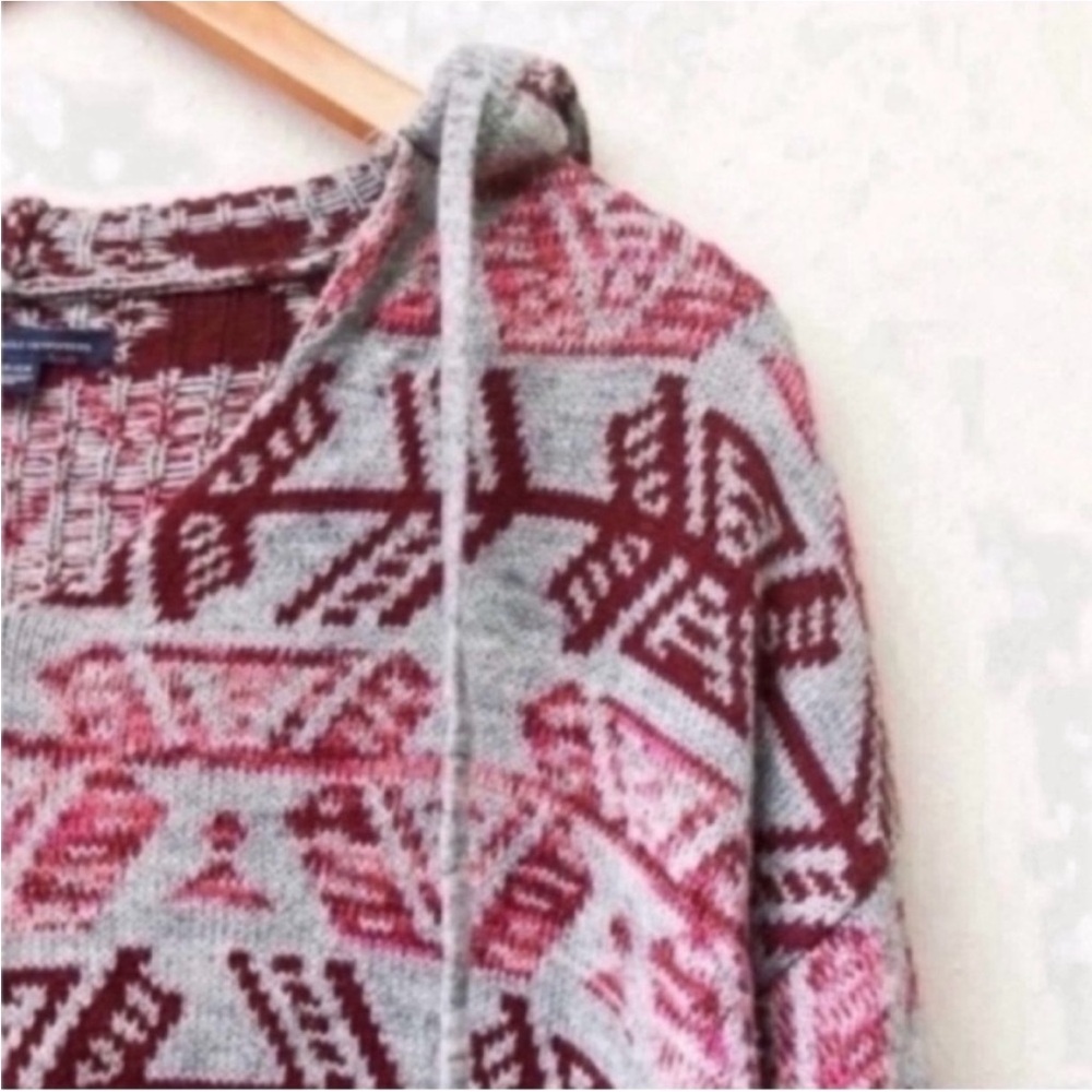 Gray & Pink Hooded Pullover Sweater